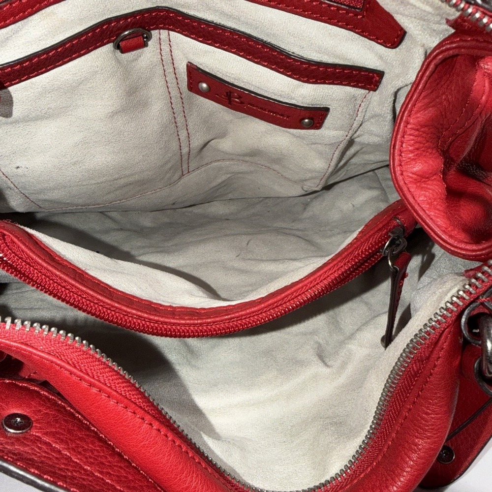 B. Makowsky Red Shoulder Bag Gun Metal Silver Hardware Pockets Double Handles - Picture 5 of 10